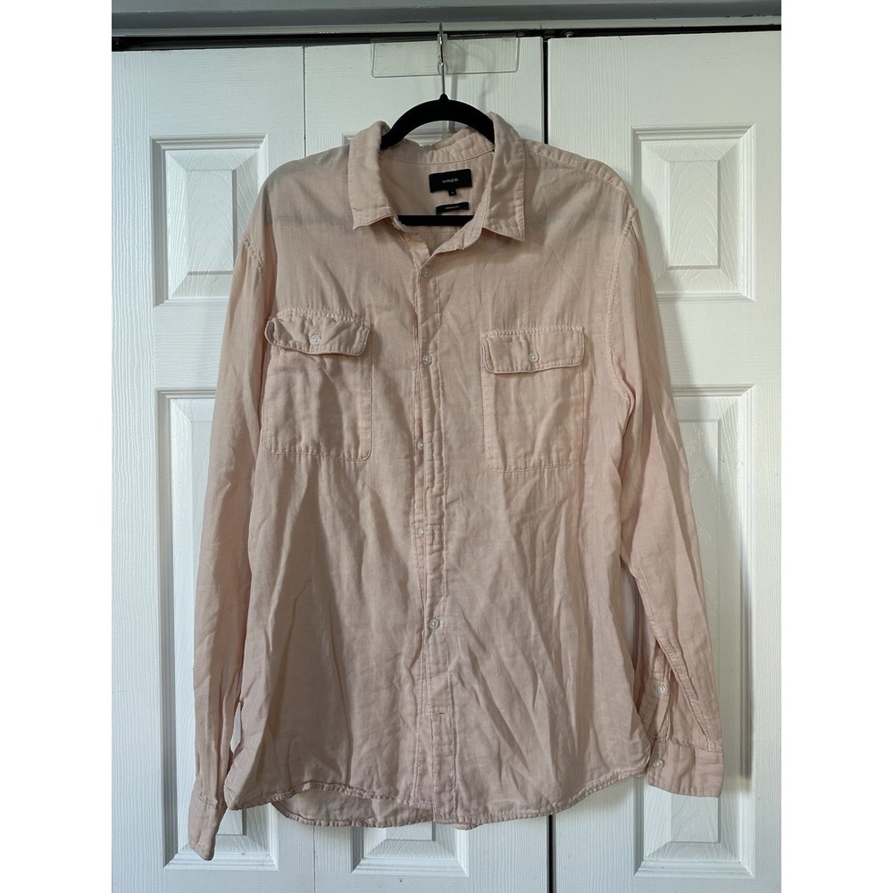 Vince Classic Fit Button Down Shirt Men's Size XL Cotton Orange Sherbet Casual